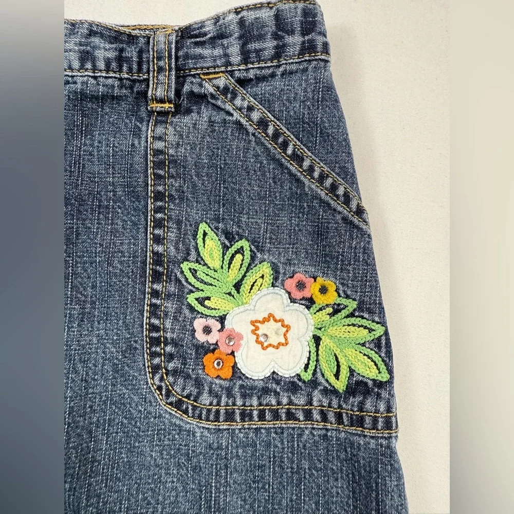 GYMBOREE VINTAGE Girls’ Y2K-Inspired Embroidered Floral Denim Mini Skort Size‎ 7